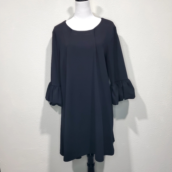 Nina Leonard Dresses & Skirts - Nina Leonard Black Trapezoid Dress with 3 quarter Poet Sleves Size XL